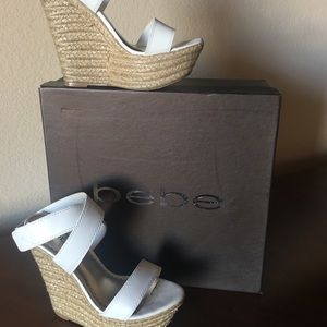 BeBe White Espadrille Wedges. Size 7